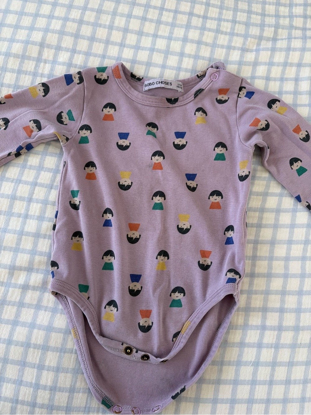Bobo Choses Lavender Long-Sleeve Bodysuit with Multicolor Face Print